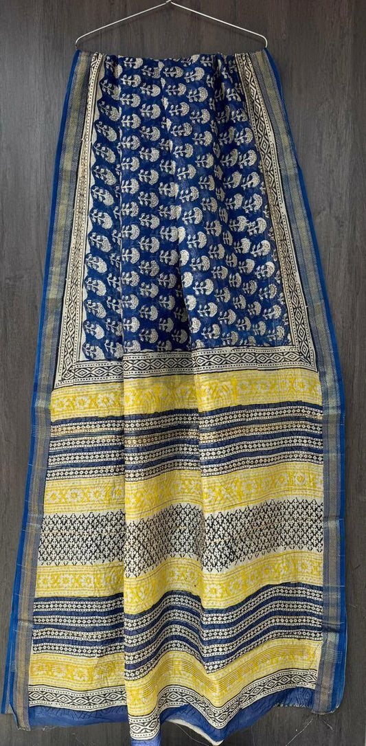 Hand block printed Maheswari  saree