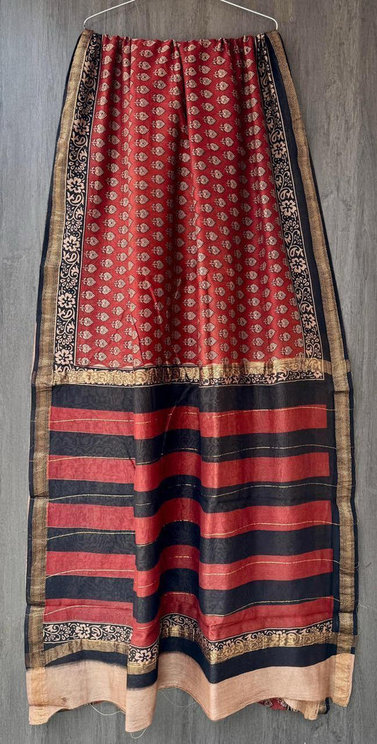 Hand block printed Maheswari  saree
