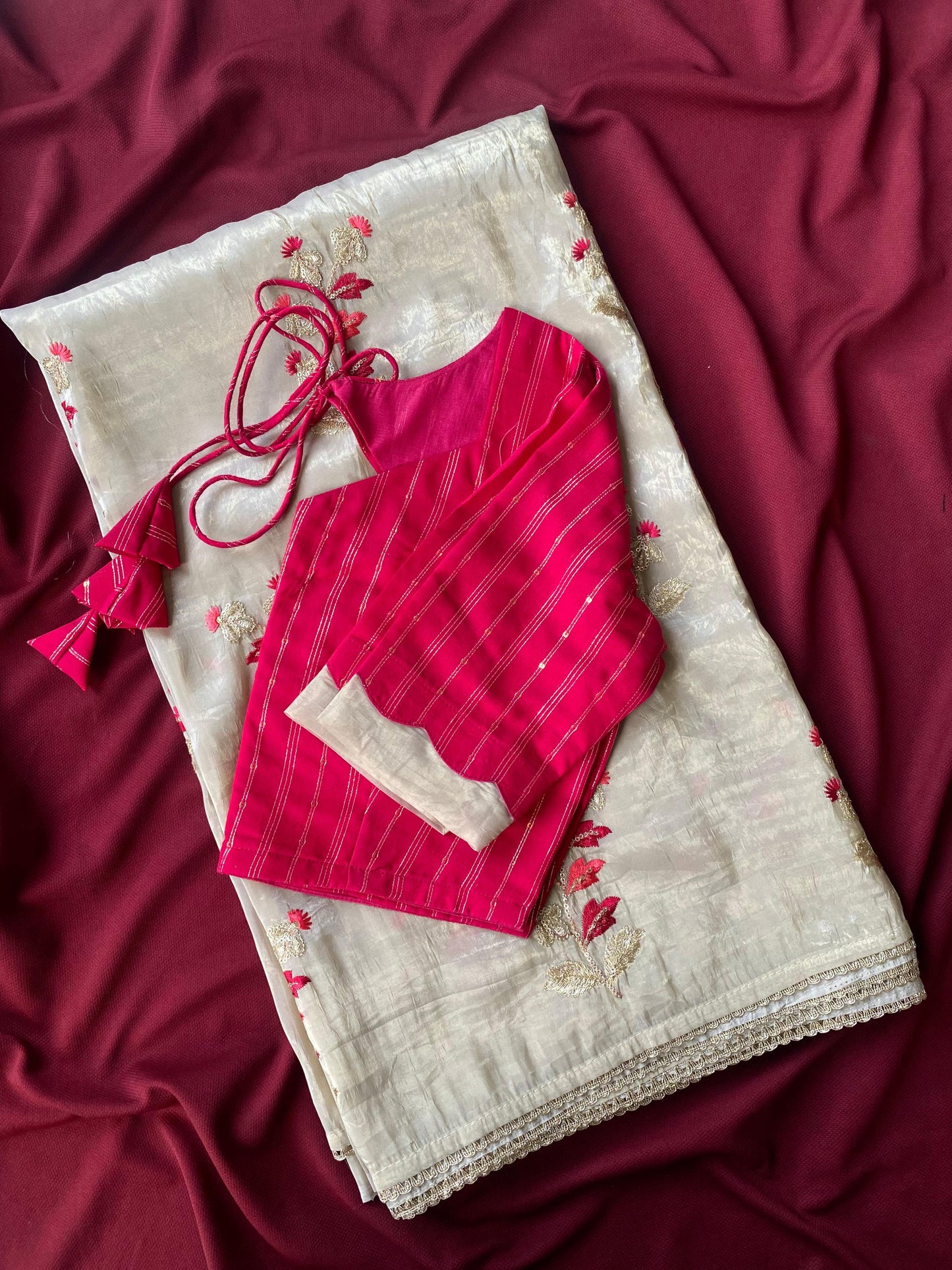 Paper silk crushed saree
