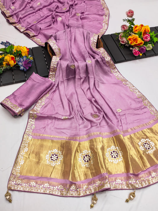 Pure gajji silk saree with gota patti work