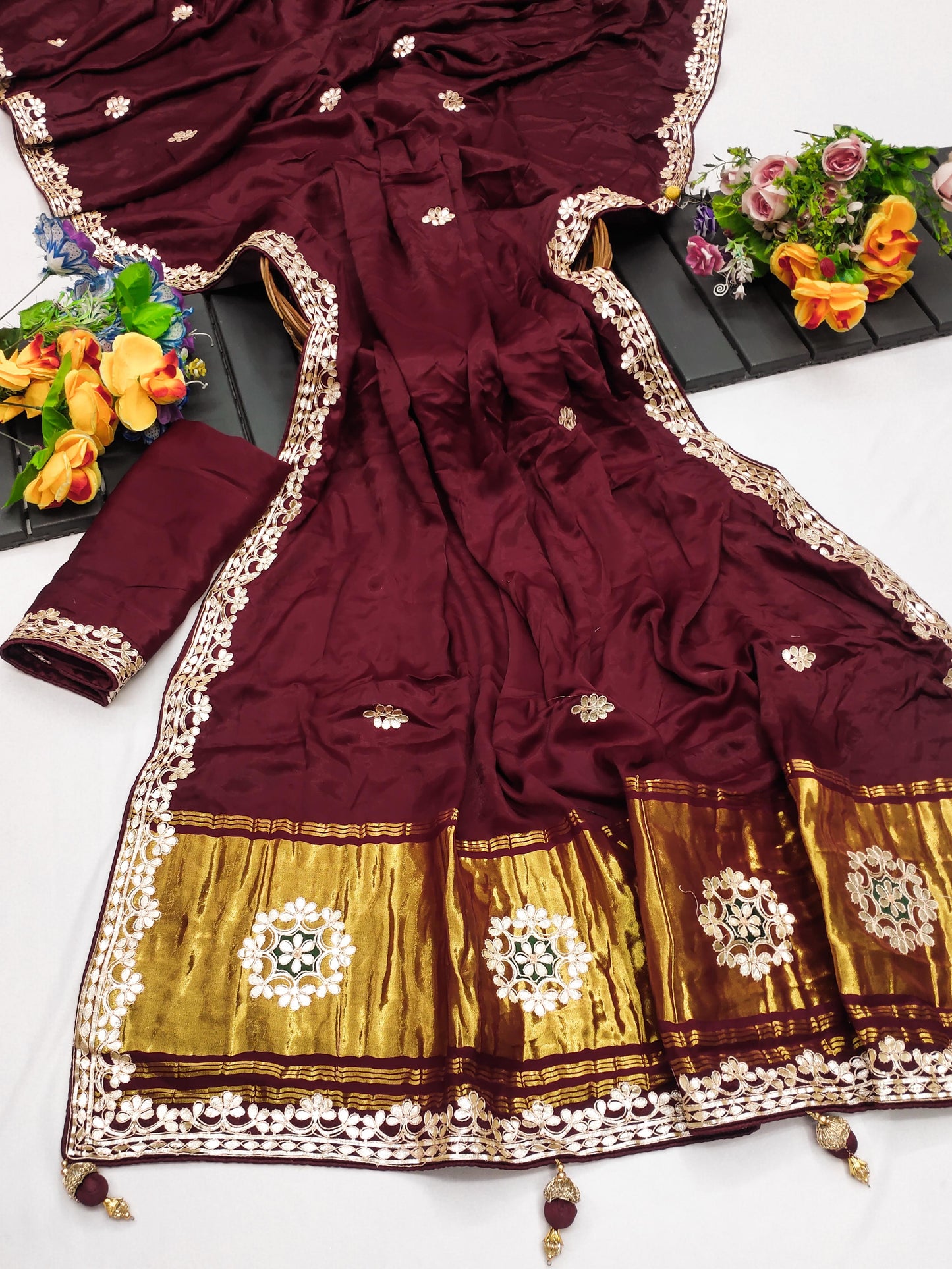 Pure gajji silk Saree with gota patti work