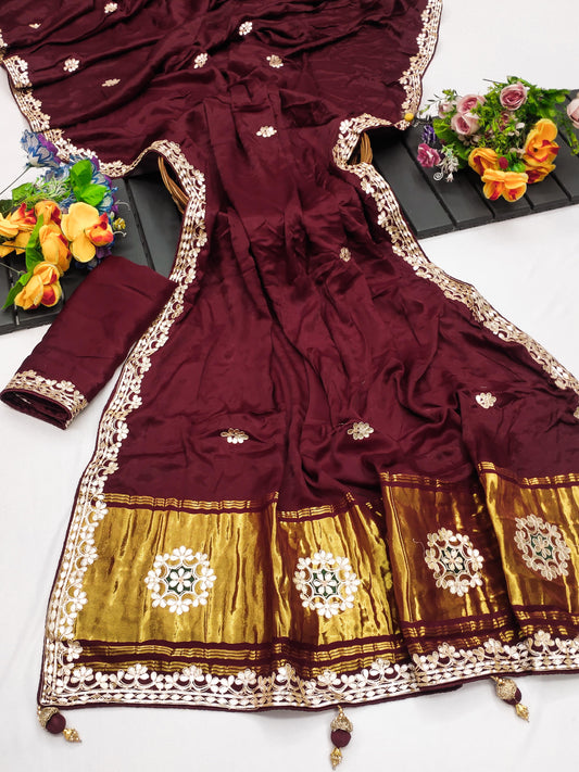 Pure gajji silk Saree with gota patti work