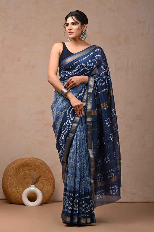 Hand block printed Maheswari  saree